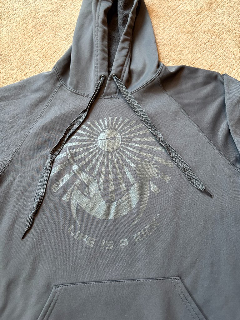 Life Is A Kick Gray Hoodie Sweat Shirt Men's Sz M Advanced Moisture Performance